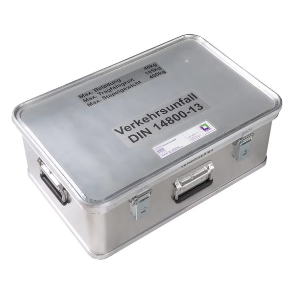 MUNK Rettungstechnik Aluminium Kasten 600x400x220mm mit Deckel, Beschriftung Verkehrsunfall
