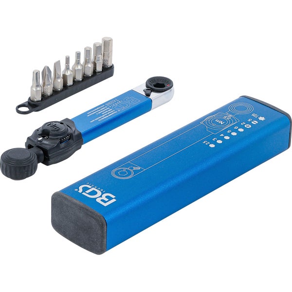 BGS Drehmomentschlüssel Abtrieb Innensechskant 6,3 mm (1/4) 2 - 10 Nm mit Bit-Satz 9tlg. - 74295