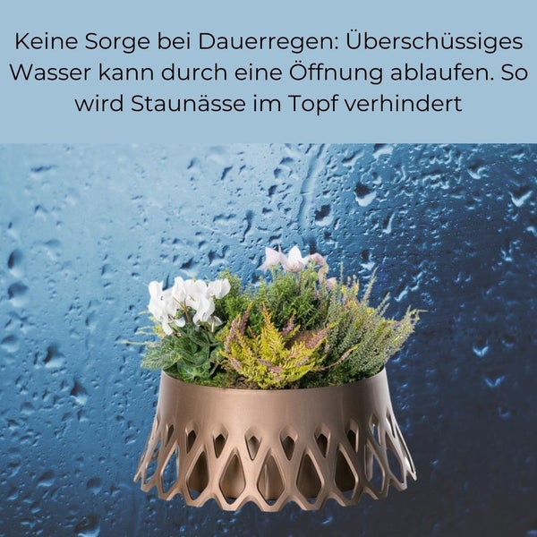 Grabschale mit Selbstbewässerung und Wasserüberlauf Friedhof Grab Vase bronze Ø 30