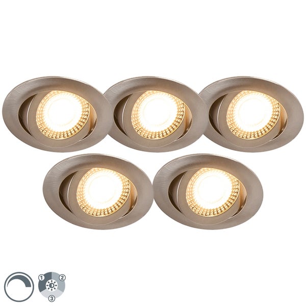 5er Set moderne Einbaustrahler Stahl inkl. LED 3-stufig dimmbar - Mio