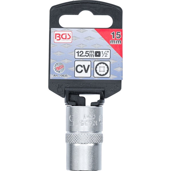 BGS Steckschlüssel-Einsatz Zwölfkant Antrieb Innenvierkant 12,5 mm (1/2) SW 15 mm - 10635