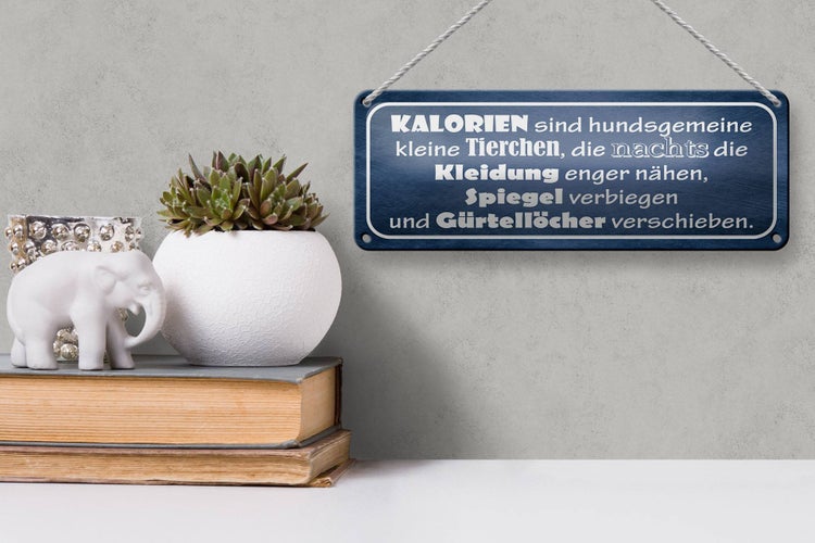 Blechschild Spruch 27x10cm Kalorien sind kleine Tierchen Dekoration