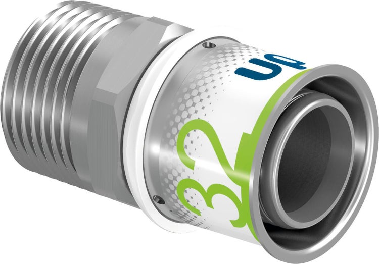 Pressfitting mit Außengewinde, Größe 32 Millimeter.