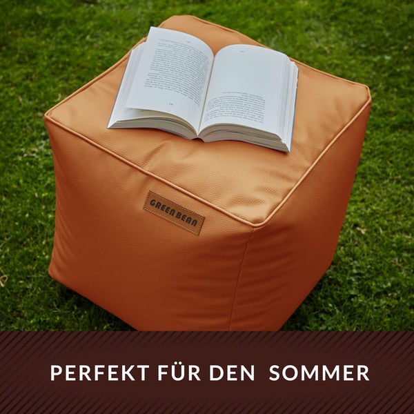 Green Bean Sitzhocker aus Kunstleder - Pouf mit EPS Perlen Füllung - 40 x 40 cm - perfekte Ergänzung zum Sitzsack - Sitzwürfel Sitzkissen Hocker Fußhocker - Cognac