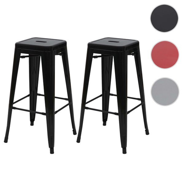 Zwei Barhocker aus Stahl mit quadratischer Sitzfläche