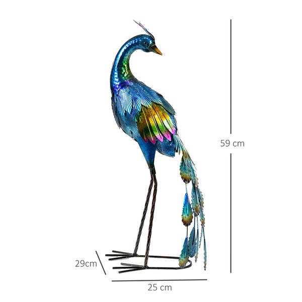 Outsunny Gartenstatue Pfau, Gartenfigur, wetterbeständig, für Balkon, Terrasse, Stahl, 59 cm, Bunt