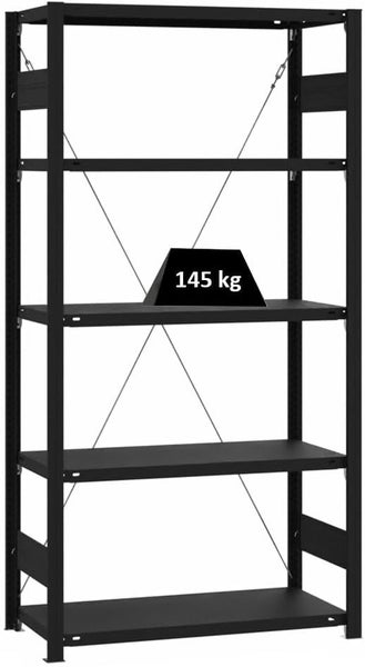 PROREGAL Wohnregal Motemo Made In Germany HxBxT 200 x 100 x 40 cm 5 Ebenen Je 150 kg Fachlast Matt & Schwarz