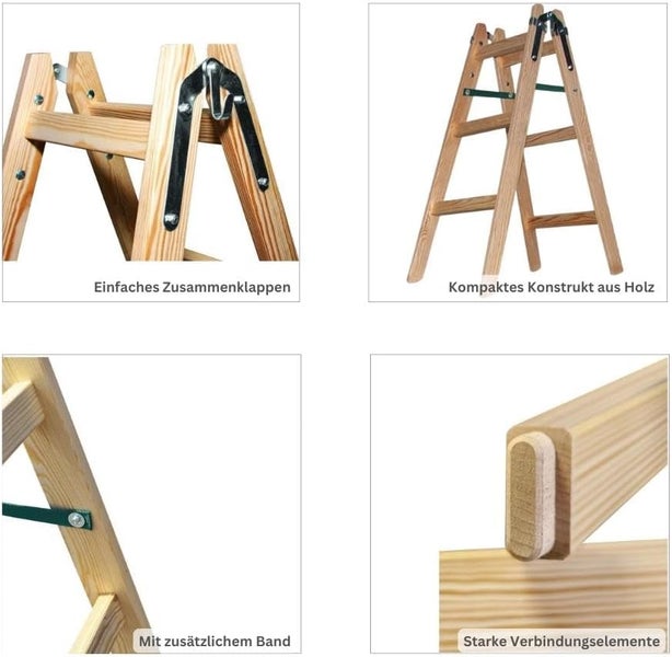 PROREGAL Sprossen-Stehleiter Aus Holz Economy Plus Beidseitig Begehbar 2 x 7 Sprossen Arbeitshöhe 3,60 m Traglast 150 kg