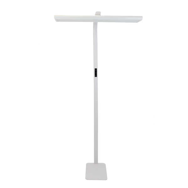 Stehleuchte mit rechteckigem Lampenkopf und Bedienelementen
