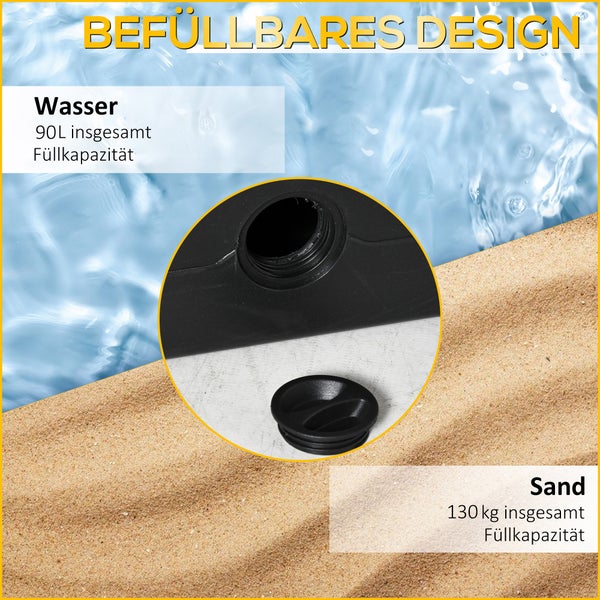 Befüllbares Design mit 90 Liter Wasser- und 130 Kilogramm Sandfüllkapazität