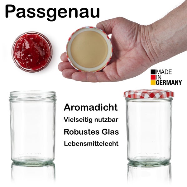 Einmachglas Set mit passgenauem Deckel, aromadicht, vielseitig nutzbar und aus robustem Glas. Hergestellt in Deutschland.