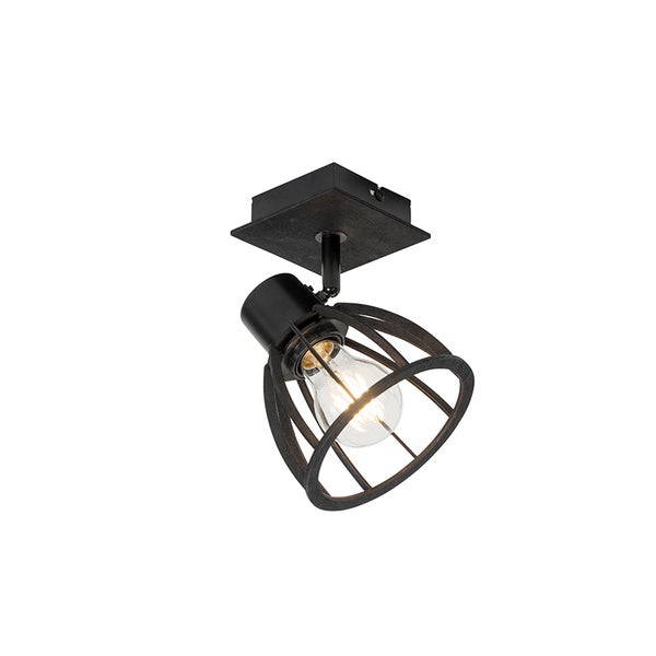 Deckenleuchte mit Metallsockel und Lampenschirm in Käfigoptik