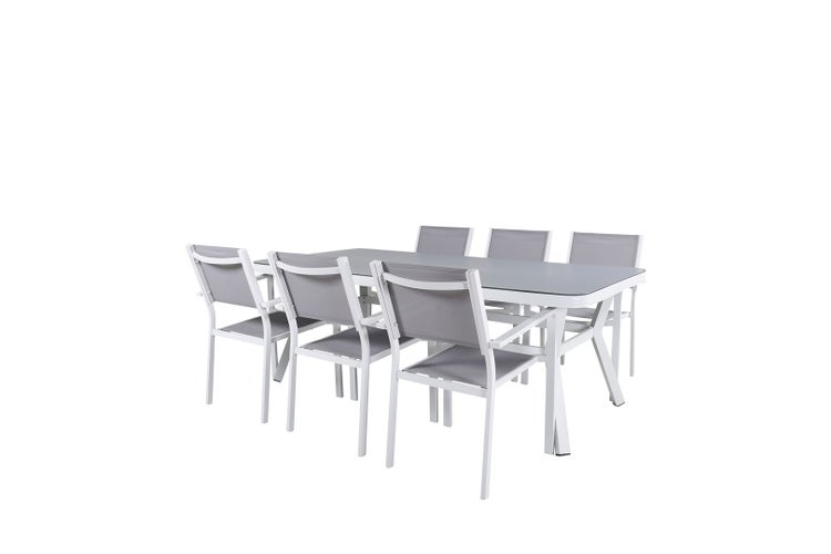 Virya Gartenset Tisch 100x200cm und 6 Stühle Copacabana schwarz, grau, weiß. 100 X 200 X 74 cm