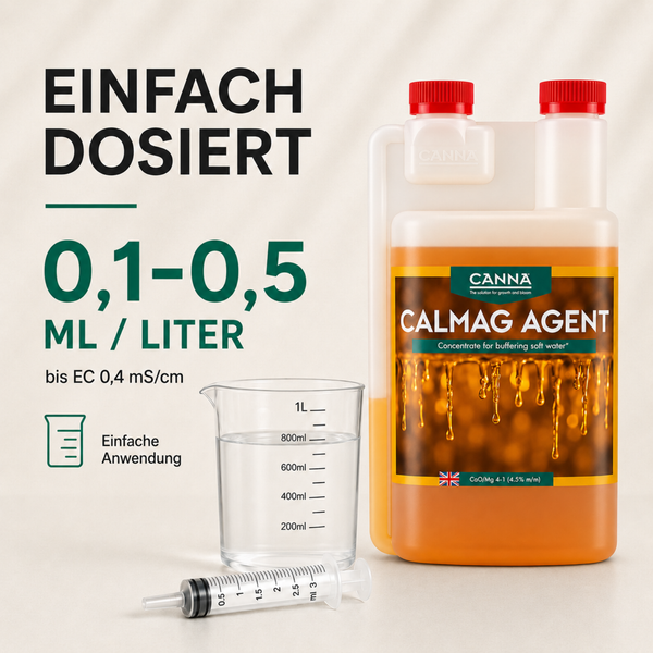 Canna Calmag Agent Düngerkonzentrat mit Dosierhilfe für weiches Wasser und einfache Anwendung zur Pflanzennahrung.