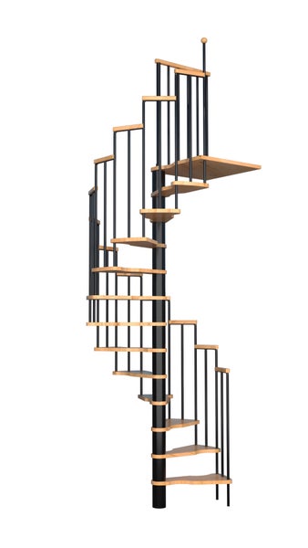 HANDYSTAIRS platzsparende Wendeltreppe „ONYX“ – 15 Buchenstufen (bis 368 cm) – 125 x 65 cm – Schwarz