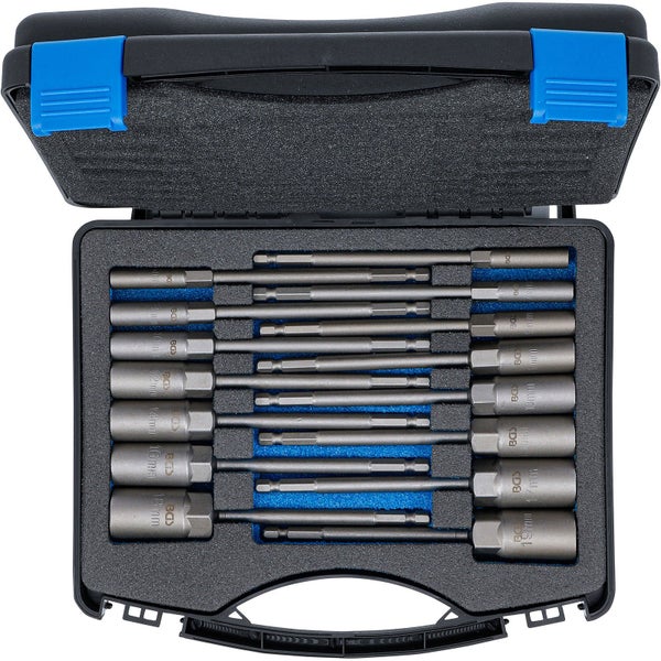 BGS Steckschlüssel-Einsatz-Satz Sechskant extra lang Antrieb Außensechskant 6,3 mm (1/4) für Bohrmaschinen SW 5,5 - 19 mm 15tlg. - 70147