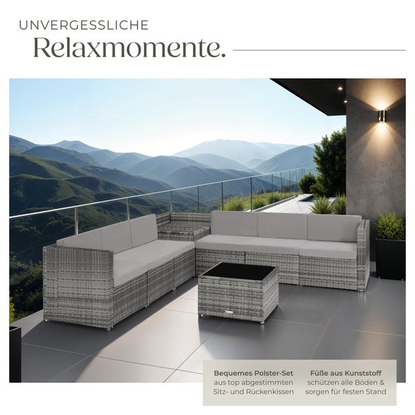Rattan Lounge tectake Verona mit Sicherheitsglasplatte für 6 Personen grau