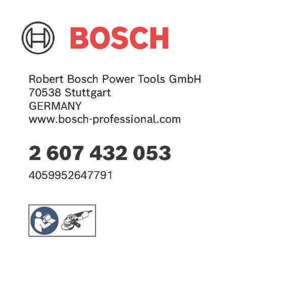 Bosch Logo, Robert Bosch Power Tools Kontaktinformationen, Produktnummer 2 607 432 053 und Hinweis zur Bedienungsanleitung.