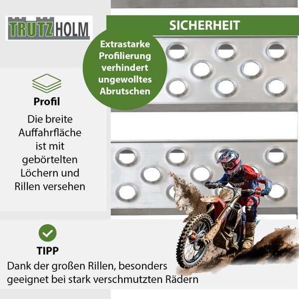 TRUTZHOLM 2 x Auffahrrampe 2-fach klappbar 198 cm Traglast 680  kg Alu grau gerillt/ gelocht Rampe Verladerampe