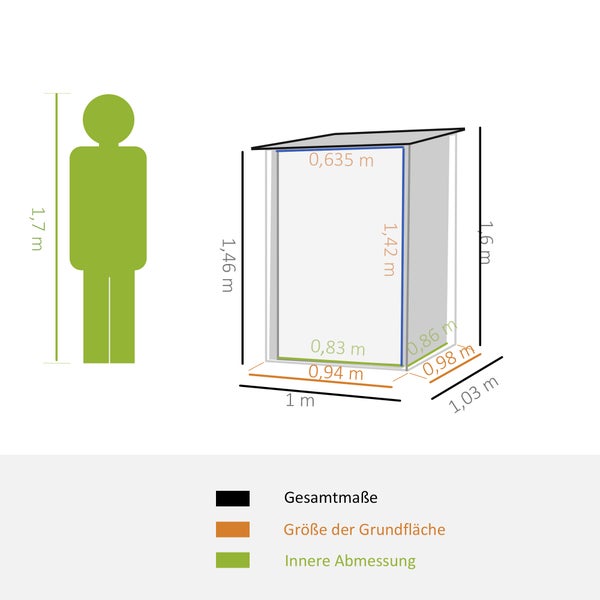 Outsunny Gerätehaus, 100B x 103T x 160H cm, Stahl, grau