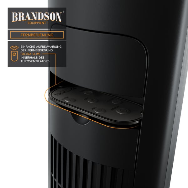 Brandson Turmventilator, Ventilator 108 cm, 10° neigbar, Standventilator mit Fernbedienung, 65° Oszillation, 3 Leistungsstufen, 4 Lüftungs-Modi, GS
