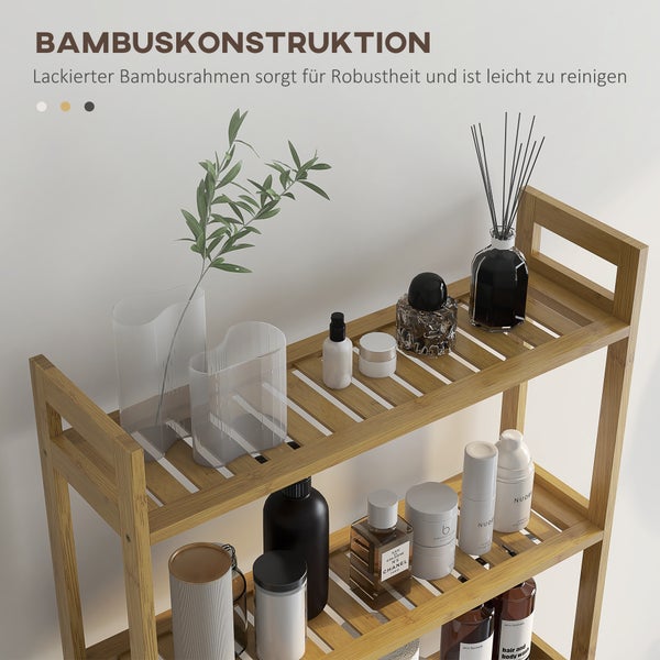 kleankin Toilettenregal 3-Stufiges Badezimmerregal aus Bambus Multifunktionales WC Regal Waschmaschinenregal, für Bad, Toilette, Waschküche, Natur