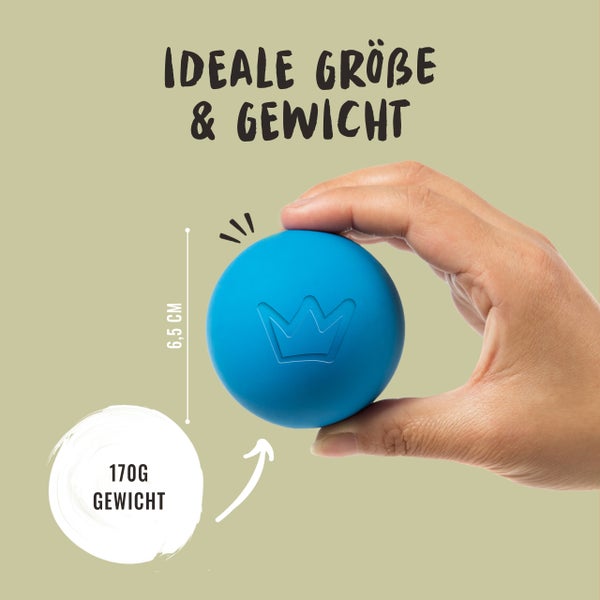 Blauer Massageball mit Krone, Größe 6,5 cm, Gewicht 170 Gramm