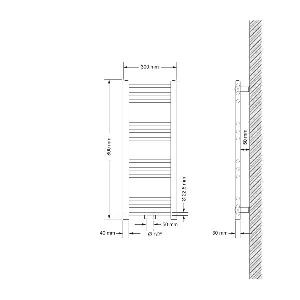 LuxeBath Badheizkörper Sahara 300x800 mm Schwarz matt gerade mit Mittelanschluss, Design Heizkörper Handtuchwärmer Handtuchtrockner Handtuchheizkörper Handtuchheizung Handtuchheizer Badezimmer Heizung