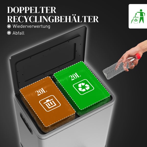 Doppelter Recyclingbehälter mit Fächern für Wiederverwertung und Abfall