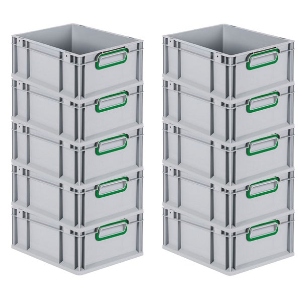 PROREGAL Spar Set 10x Eurobox Nextgen Color HxBxT 17 x 30 x 40 cm 16 Liter Griffe Grün Geschlossen Glatter Boden Eurobehälter Transportbox
