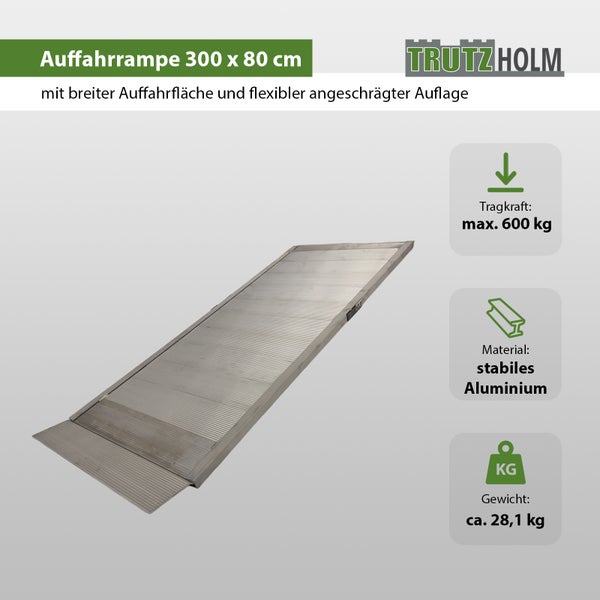 TRUTZHOLM 1 x Breitrampe 305 x 80 cm Traglast 600 kg Alu grau geriffelt Auffahrrampe Eventrampe Laderampe
