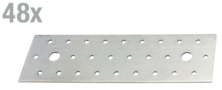 Set mit 48 gelochten Stahlverbinderplatten für Holzverbindungen