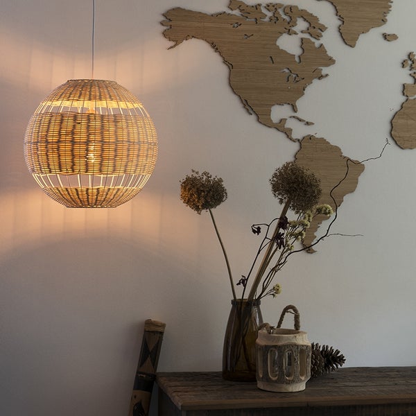 Pendelleuchte im Landhausstil weiß mit Rattan - Rattan