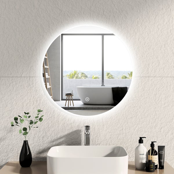 EMKE Badspiegel mit Beleuchtung mit Touch ф60cm,Dimmbar