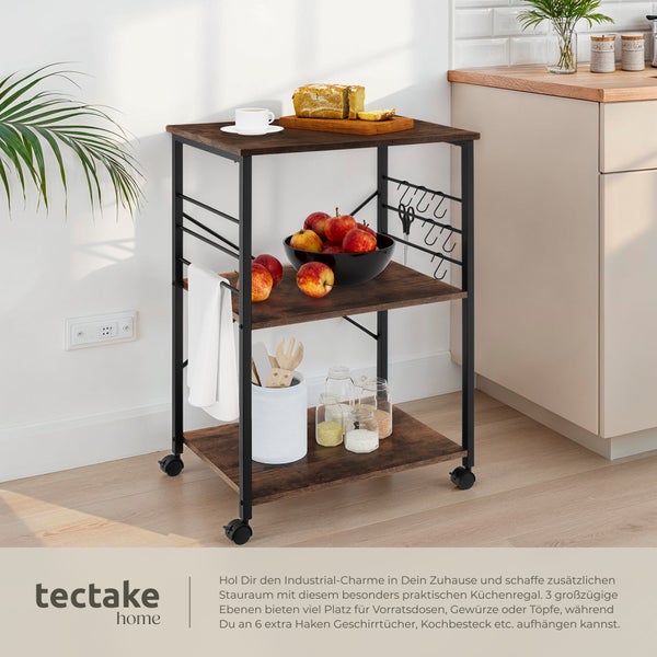 Servierwagen tectake Rugby inklusive 6 Haken, 65,5 x 45,5 x 88,5 cm Industrial Style Industrial Holz dunkel, rustikal
