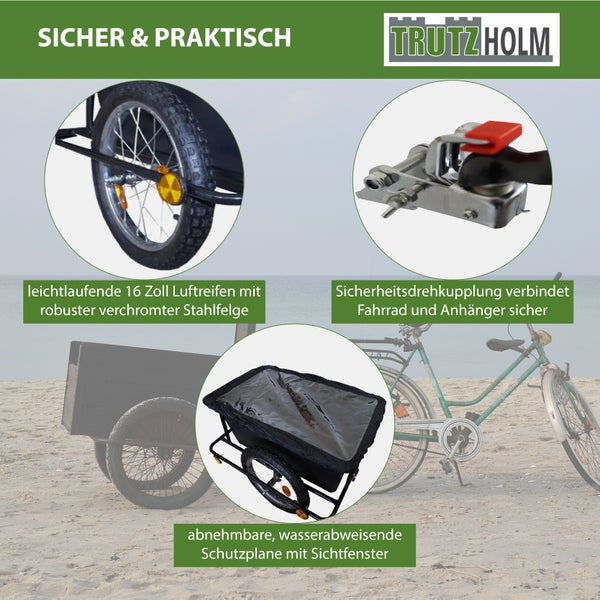 Fahrradanhänger mit Kupplung 90L Plane Handwagen Transportanhänger Lastenanhänger