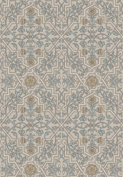 Borastapeter Tapete Blumenmuster Beigebraun, Weiß und Blau - 53 cm x 10.05 m - 660093
