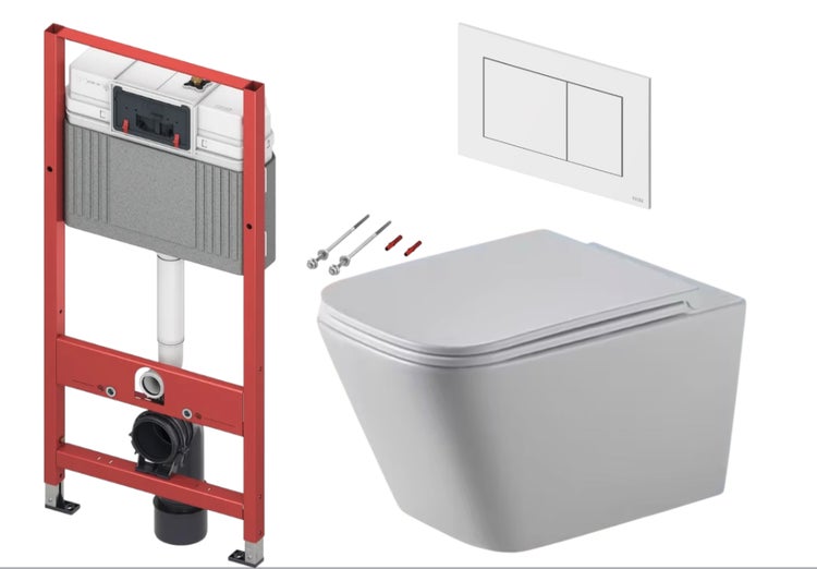 Vorwandelement mit WC, Betätigungsplatte und Befestigungsmaterial