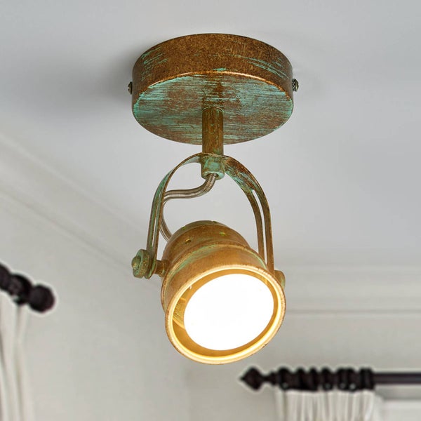 Lindby Wandlampe Grünspanoptik, Deckenlampe drehbar und schwenkbar Wandstrahler Deckenstrahler 1x GU10 ohne Leuchtmittel Spot Strahler