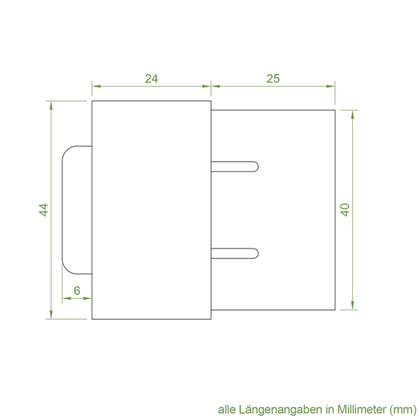 Technische Zeichnung eines Schnappriegels mit Maßangaben in Millimeter