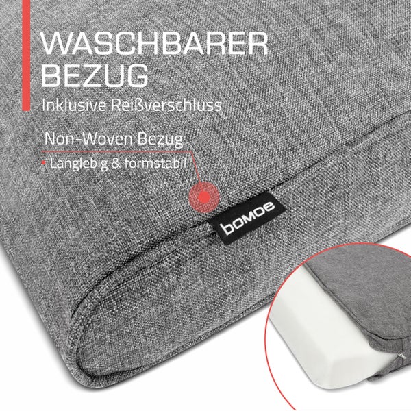 Stoffkissen mit abnehmbarem waschbarem Bezug und Reißverschluss, langlebiges Vliesmaterial, Bomo Logo.