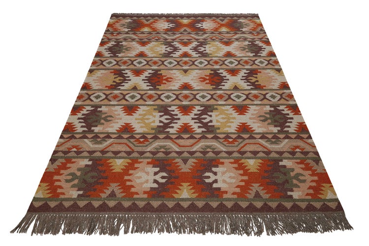 Kelim Teppich Rostbraun aus Wolle Balou Green Looop 140x200 cm