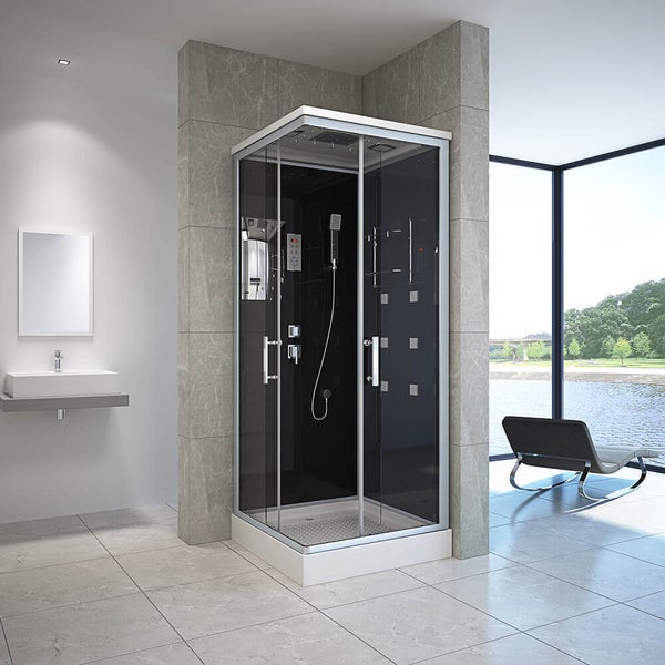 Home Deluxe - Komplettdusche WAVE M - Schwarz, Maße: 90 x 90 - inkl. Radio, Regendusche und komplettem Zubehör I Fertigdusche, Dusche, Duschtempel