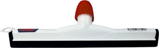 Weißer Wasserschieber aus Kunststoff mit schwarzer Gummilippe, roter Stielaufnahme und AMIG Logo.