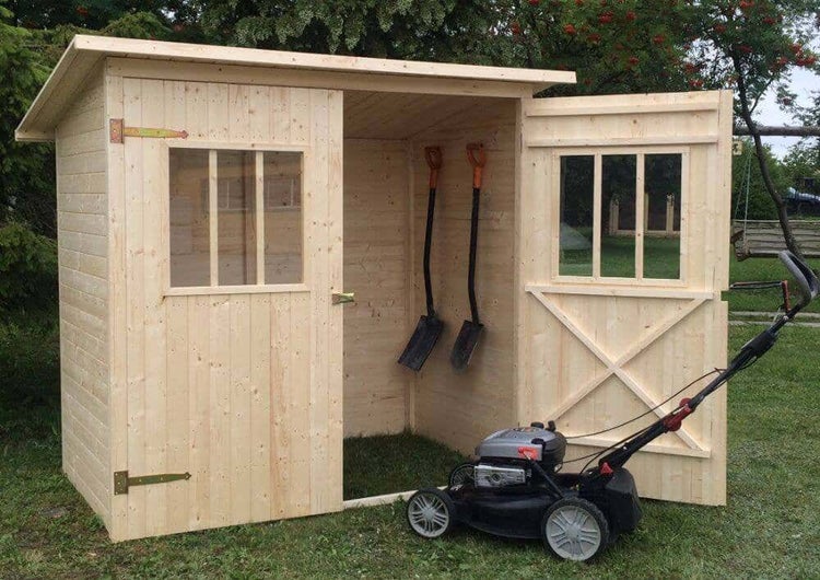 Alpholz Gerätehaus Zimowit 14 Gerätehaus aus Holz, Geräteschrank mit 14 mm Wandstärke, Gartenhaus mit Montagematerial, Naturbelassen 2,2x1,5m