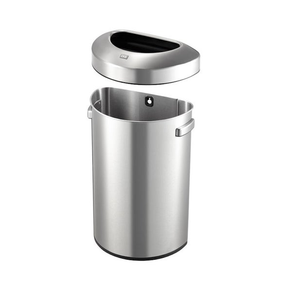PROREGAL Stilvoller Halbrunder Offener Abfallsammler Aus Gebürstetem Edelstahl 80 Liter HxBxT 75 x 50 x 35 cm Silber