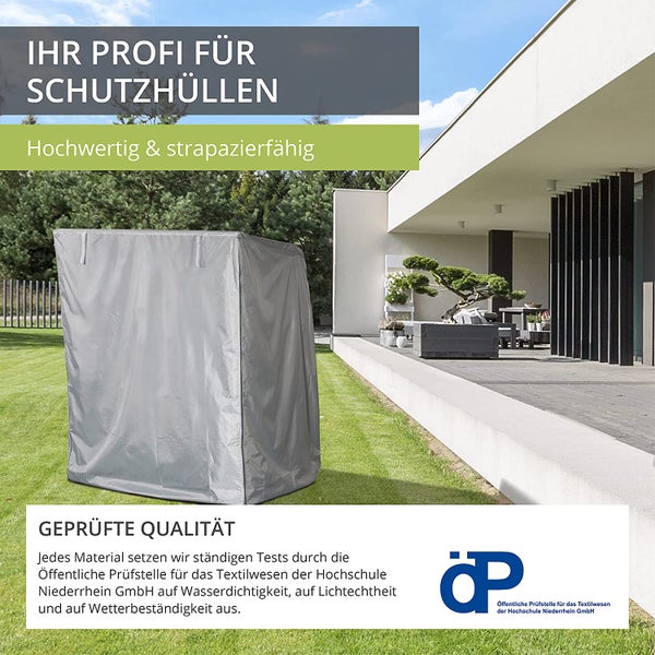 Mehr Garten - Premium Plus Strandkorb-Schutzhülle: 165(B)x100(T)x165/140(H) cm I Abdeckhaube für Strandkörbe atmungsaktiv, wasserdicht & UV-beständig aus 3-lagigem Gewebe I Strandkorbschutz I Taupe