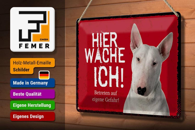 Blechschild Spruch 30x20cm Bullterrier hier wache eigene Gefahr