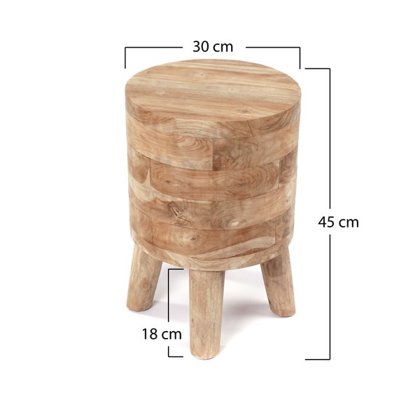Hocker Novi Teak Massivholz, rund naturfarben