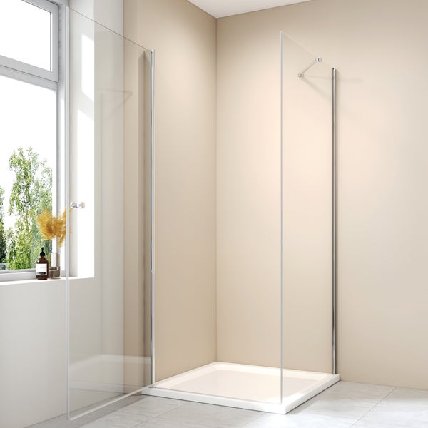 EMKE Eckeinstieg Duschkabine 90x80cm, Duschabtrennung Pendeltür Duschwand Schwingtür Duschtür Mit Seitenwand, 6mm ESG Glas, 185cm Höhe